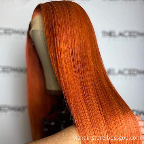 Orange ginger silky straight hair transparent front lace wig real human hair 13X1 Brazilian lace front wig 150 density discount